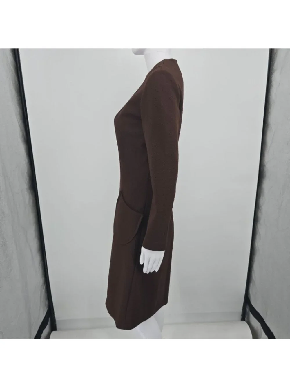 Vintage 1960s Chocolate Brown Textured Knit Knee Length A-Line Mod Dress (M)
